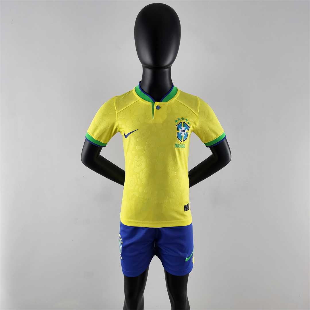 Brazil Retro Jersey Home Uniform Kids Jersey & Shorts Kit 2022 in Yellow