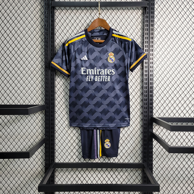 Real Madrid Soccer Jersey Away Kids Jersey & Shorts Kit 2023/24 in Black