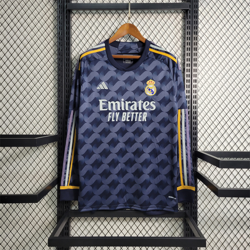 Real Madrid Soccer Jersey Away Long Sleeve Custom Shirt 2023/24 in Black