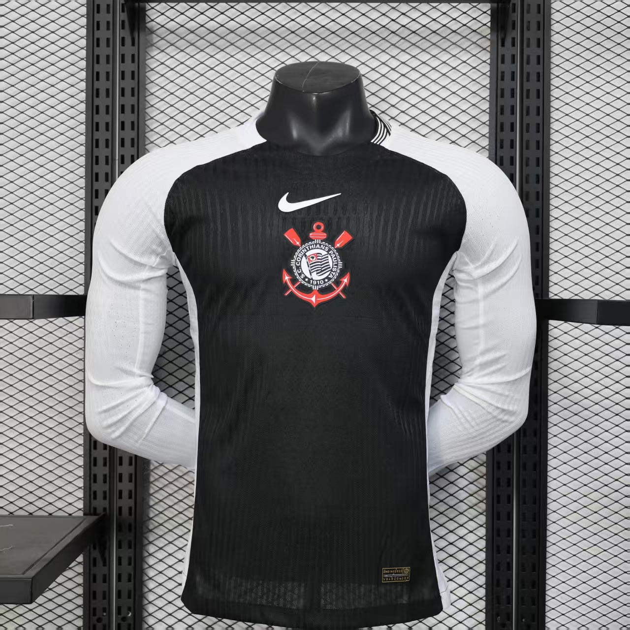 Corinthians Authentic Soccer Jersey Away Long Sleeve Shirt 2025 in Black&White