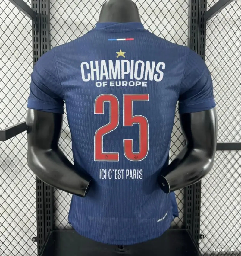 Authentic Soccer Jersey PSG Home X Champions of Europe 2025 Shirt - Player Version (with Star) in Navy
