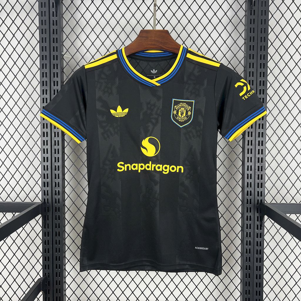 Manchester United Third Away Women's Football Jersey Shirt 2025/26 in Black & Yellow
