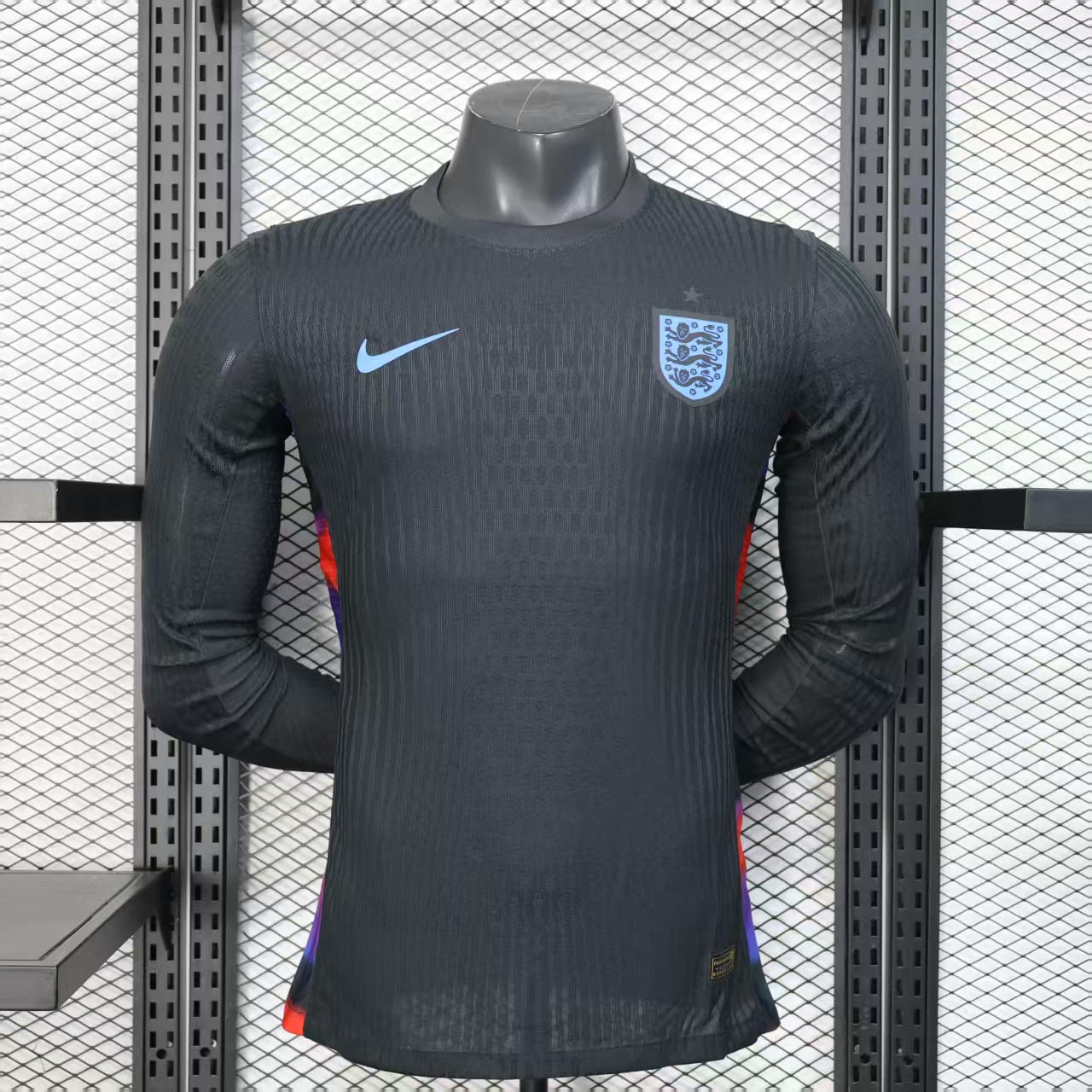 England Authentic Soccer Jersey Away Long Sleeve Shirt 2025 in Black