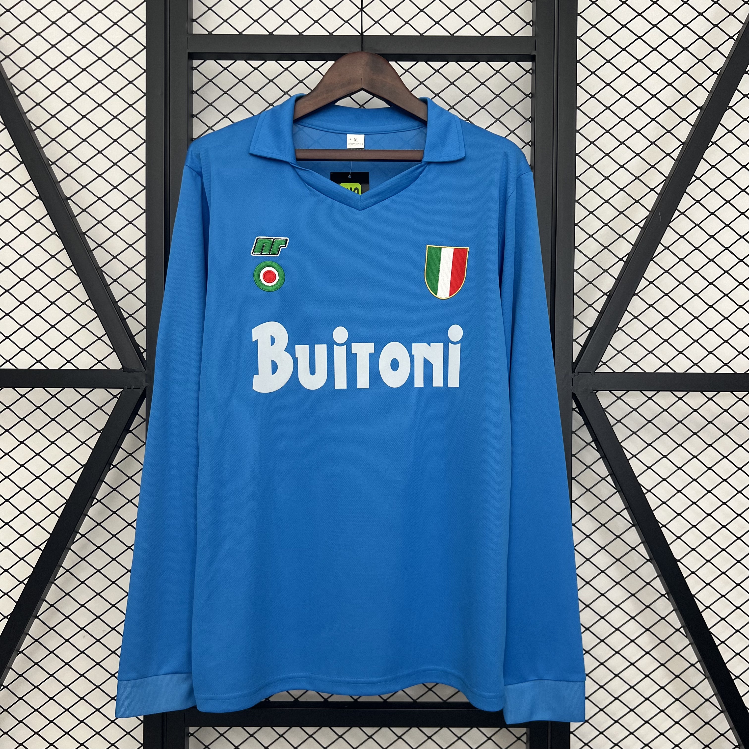 Napoli Retro Soccer Jersey Home Long Sleeve Custom Shirt 1987-88 in Blue