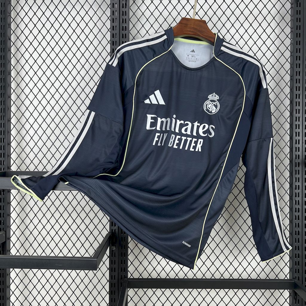 Real Madrid Soccer Jersey Away Long Sleeve Custom Shirt 2025/26 in Navy