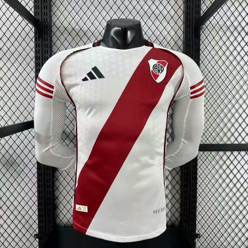 River Plate Authentic Soccer Jersey Home Long Sleeve Shirt 2025/26 in Red&White