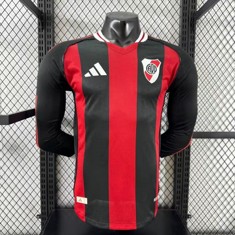 River Plate Authentic Soccer Jersey Away Long Sleeve Shirt 2025/26 in Red&Black