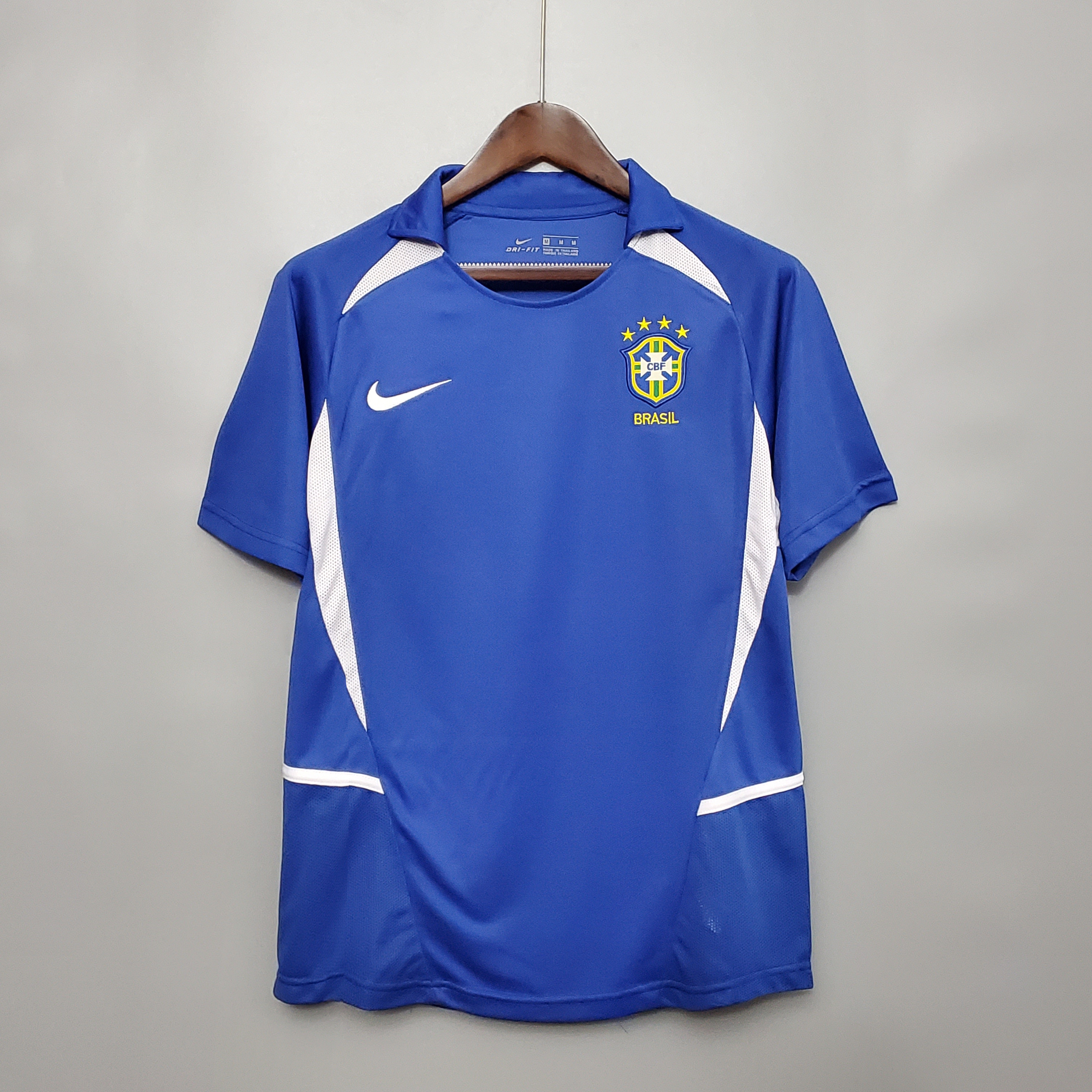 Brazil Retro Jersey Custom Away Soccer Jersey World Cup 2002 in Blue