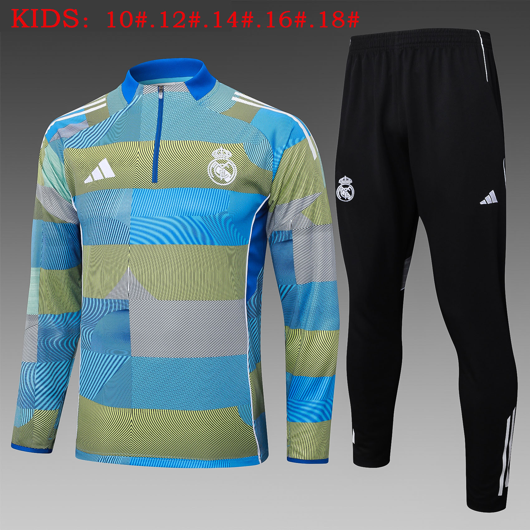 Kids Real Madrid Training Kit Sweatshirt & Pants Set Green 2025/26