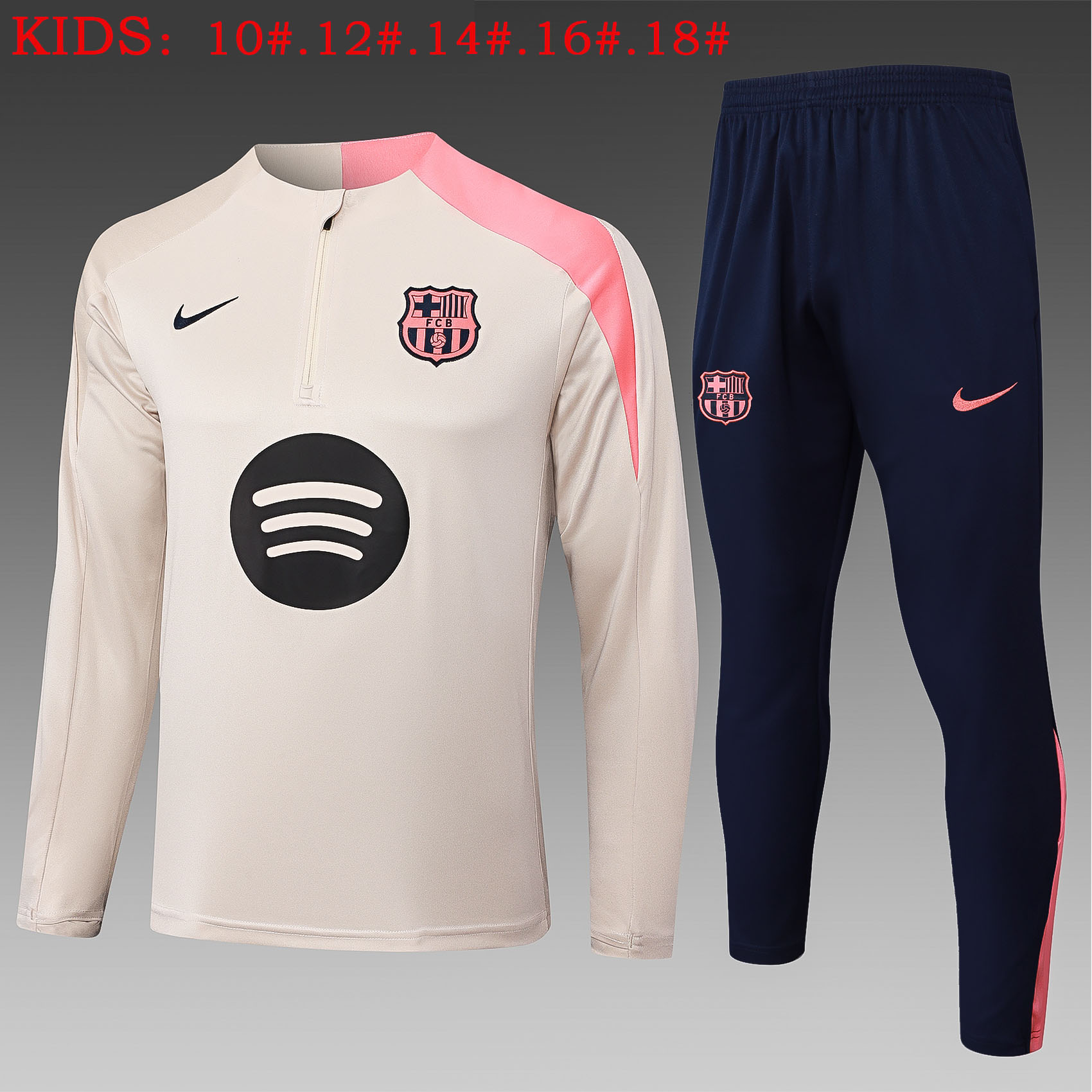 Kids Barcelona Training Kit Sweatshirt & Pants Set Beige 2025/26