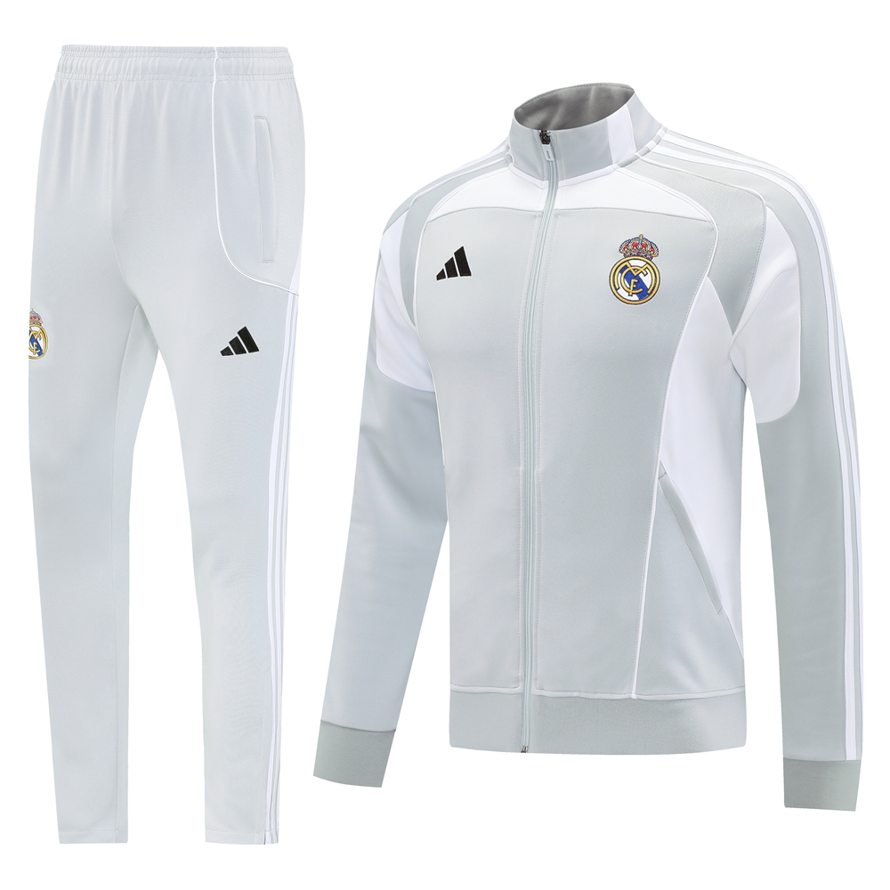 Real Madrid Training Kit (Jacket+Pants) White&Amp;grey 2025/26 in White&Grey