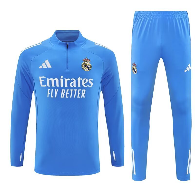 Kids Real Madrid Training Kit Sweatshirt & Pants Set Blue 2025/26