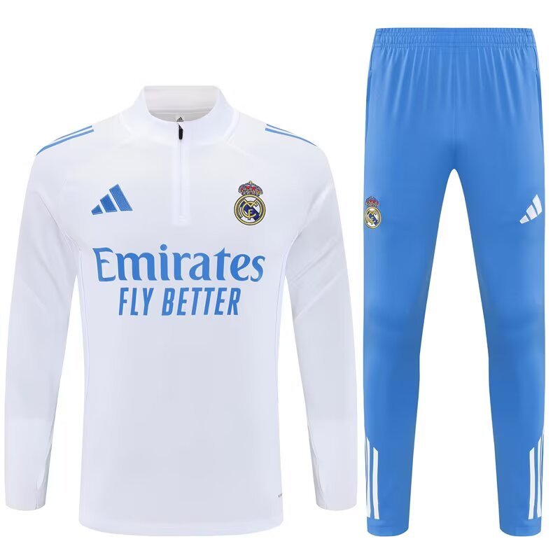 Kids Real Madrid Training Kit Sweatshirt & Pants Set White 2025/26