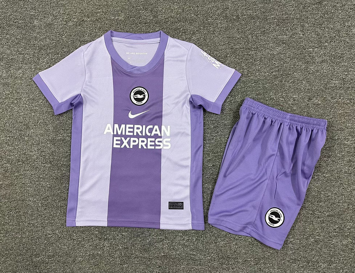 Brighton &Amp; Hove Albion Football Jersey Away Kids Jersey & Shorts Kit 2025/26 in Purple