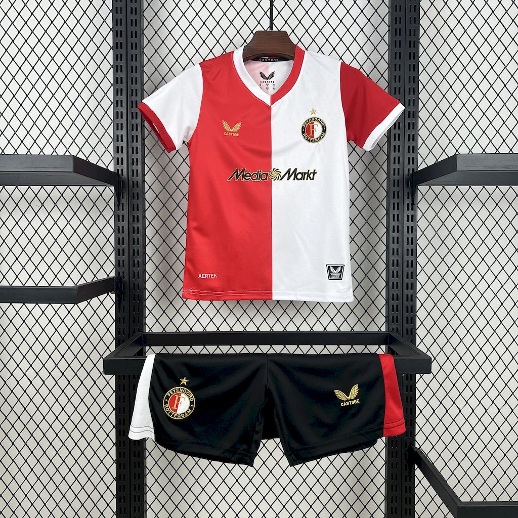 Feyenoord Football Jersey Home Kids Jersey & Shorts Kit 2025/26 in Red & White