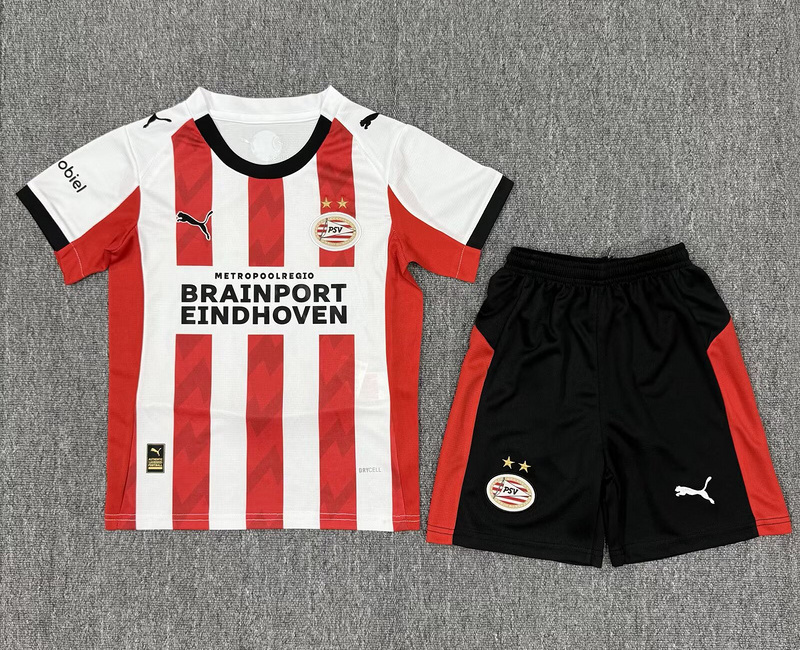 PSV Eindhoven Football Jersey Home Kids Jersey & Shorts Kit 2025/26 in Red&White