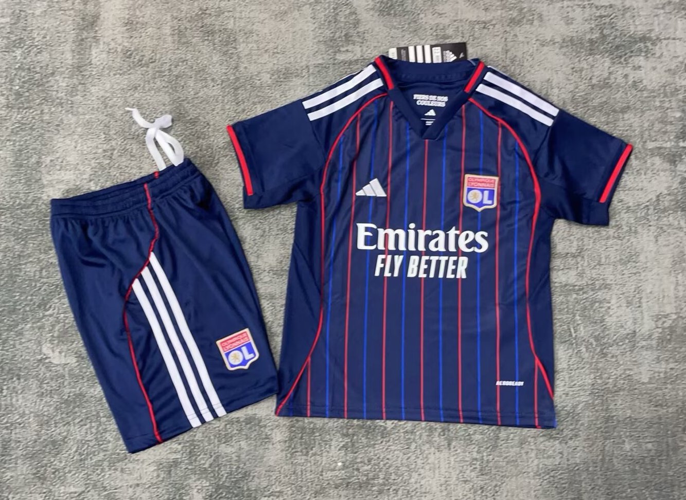 Olympique Lyonnais Football Jersey Away Kids Kit Jerseys+Shorts 2025/26 in Navy