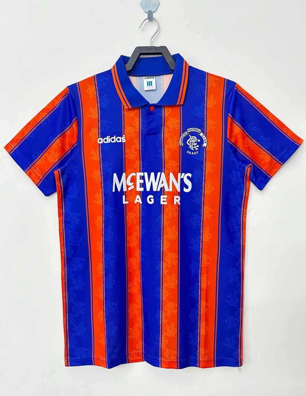 Rangers FC Retro Soccer Jersey Away Custom Shirt 1993-94 in Red&Blue