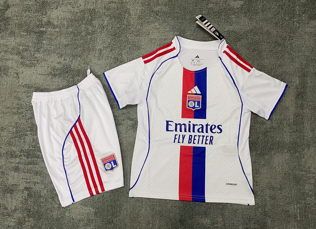 Olympique Lyonnais Football Jersey Home Kids Kit Jerseys+Shorts 2025/26 in White