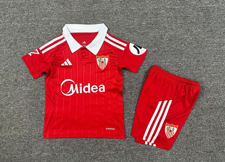 Sevilla FC Soccer Jersey Away Kids Jersey & Shorts Kit 2025/26 in Red