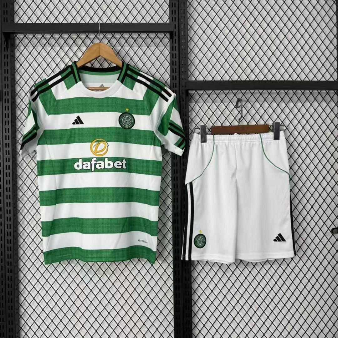 Celtic Soccer Jersey Home Kids Jersey & Shorts Kit 2025/26 in White&Green