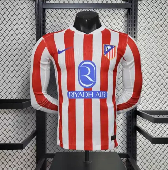 Authentic Soccer Jersey Atletico Madrid Home Long Sleeve Shirt 2025/26 in Red&White