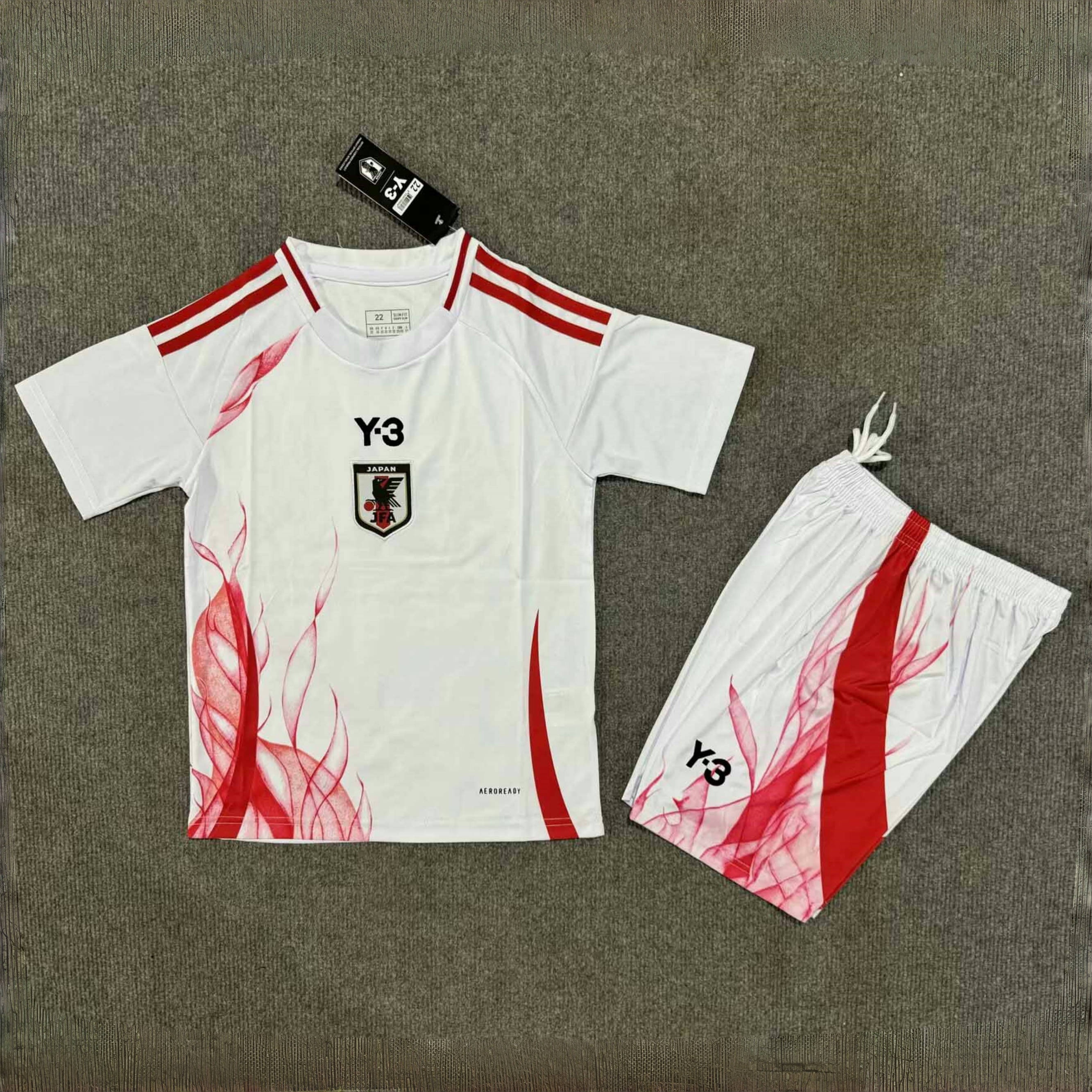 Japan X Y-3 Soccer Jersey Away Kids Jersey & Shorts Kit 2024-25 in White