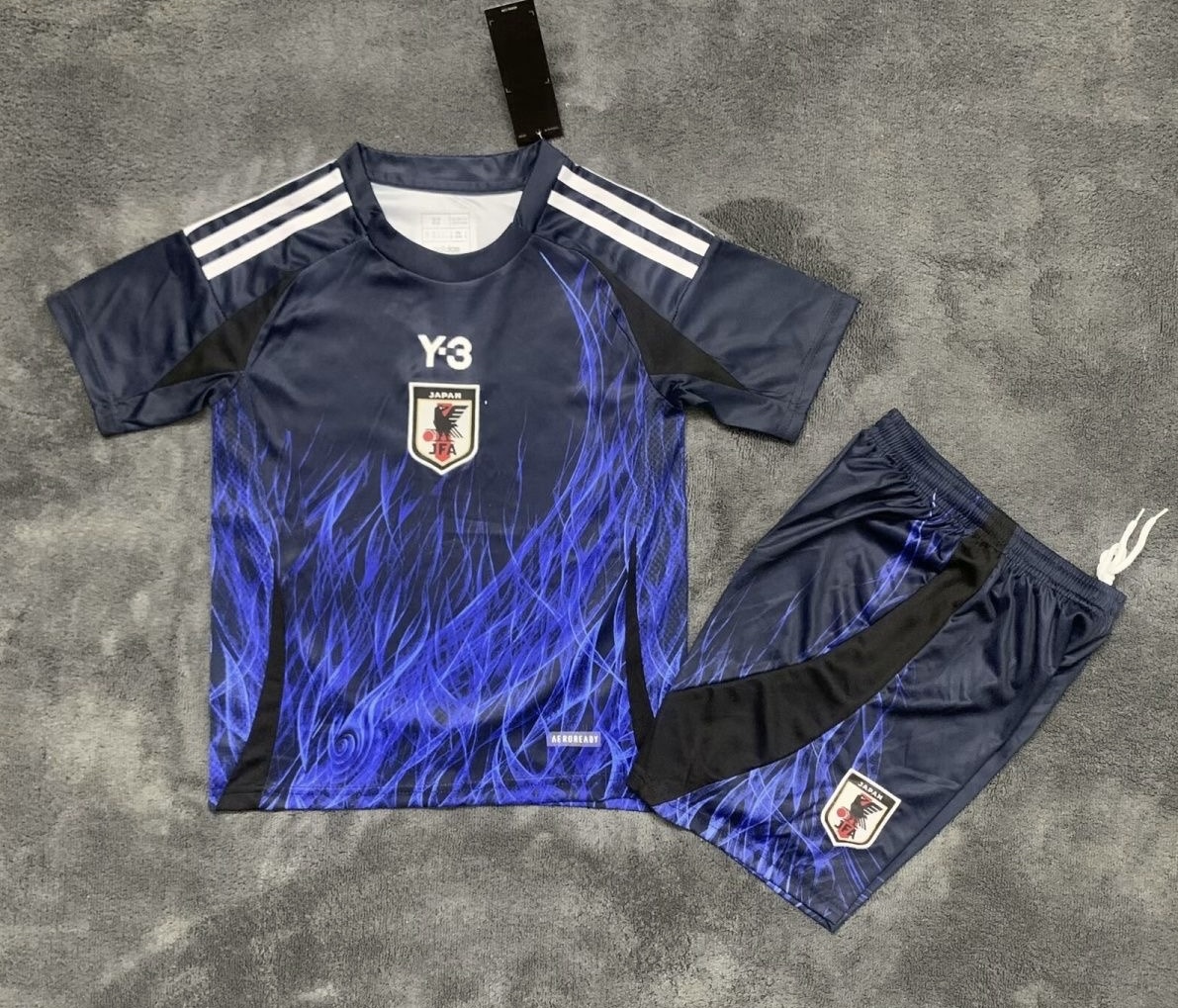 Japan X Y-3 Soccer Jersey Home Kids Jersey & Shorts Kit 2024-25 in Blue