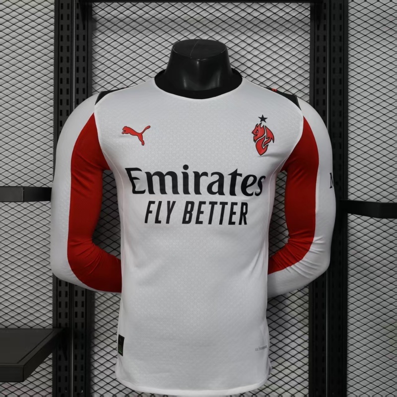 AC Milan Authentic Soccer Jersey Away Long Sleeve Shirt 2025/26 in White