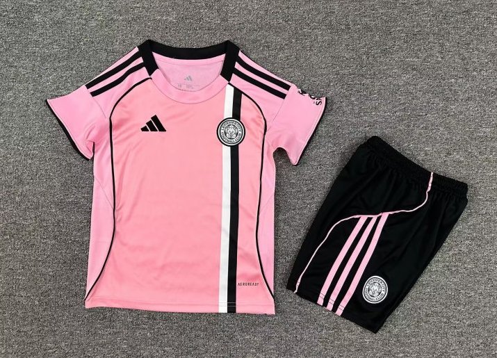 Leicester City Football Jersey Third Away Kids Jersey & Shorts Kit 2025/26 in Pink