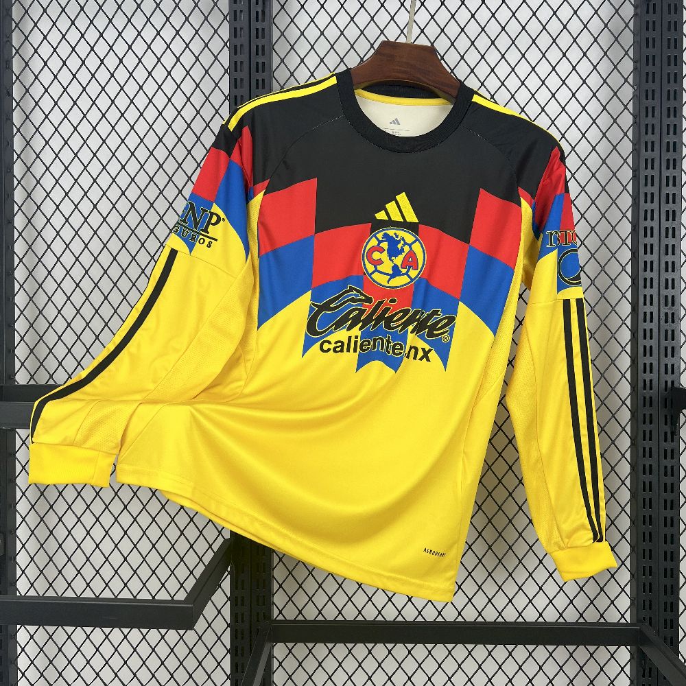 Club America Soccer Jersey Home Long Sleeve Custom Shirt 2025/26 in Yellow