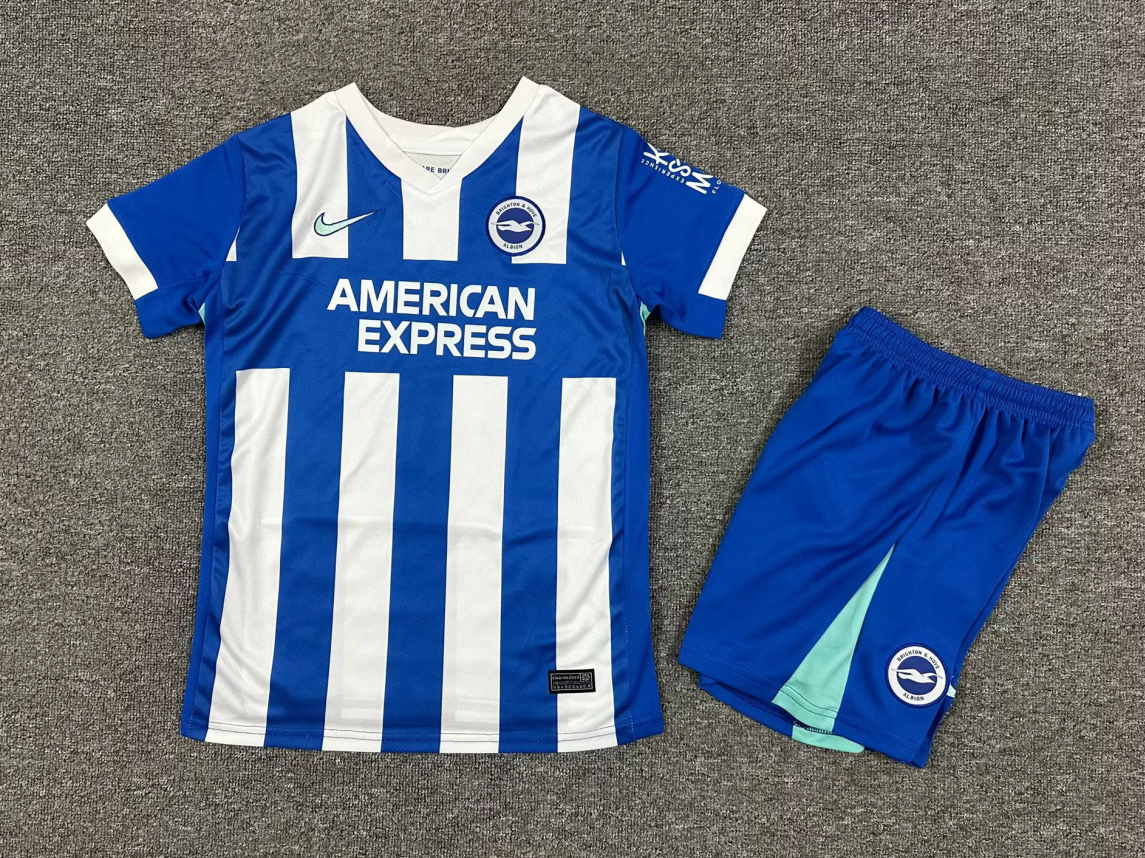 Brighton &Amp; Hove Albion Football Jersey Home Kids Jersey & Shorts Kit 2025/26 in White&Blue