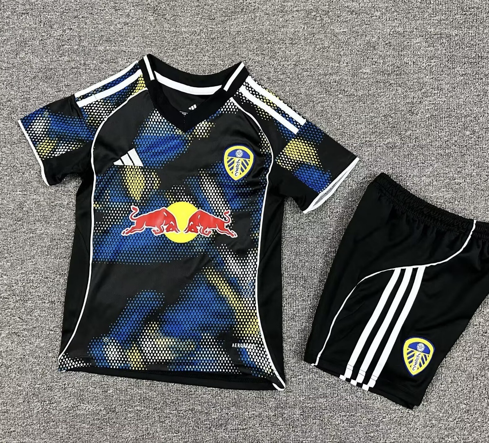 Leeds United Football Jersey Third Away Kids Jersey & Shorts Kit 2025/26 in Black