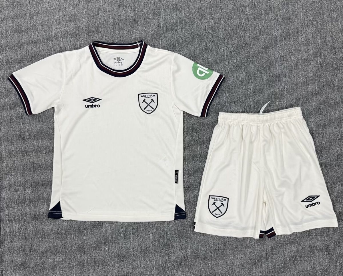 West Ham United Football Jersey Away Kids Jersey & Shorts Kit 2025-26 in Off-White