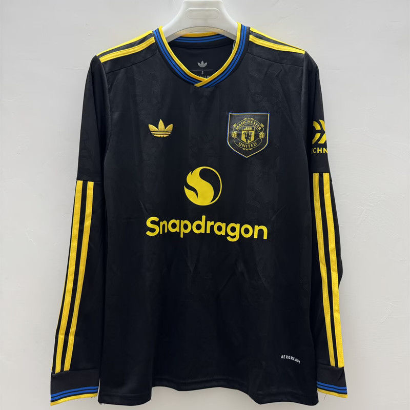 Manchester United Third Away Long Sleeve Football Jersey Shirt 2025/26 in Black