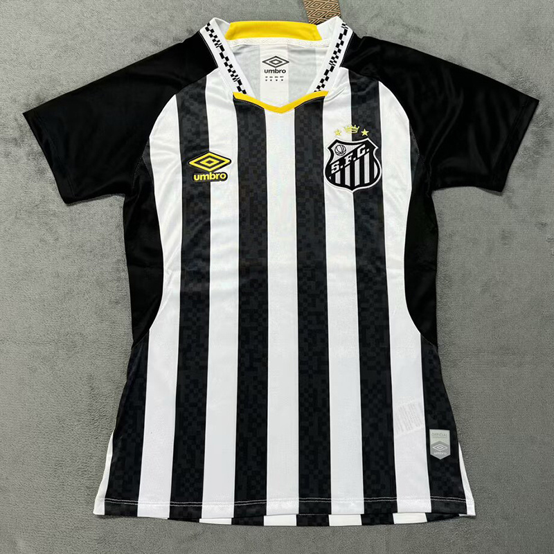 Santos FC Soccer Jersey Away Women's Custom Shirt 2025 in White&Black
