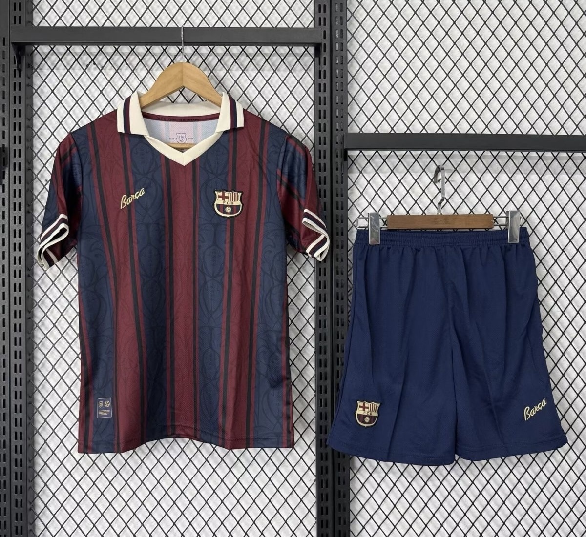 Barcelona 125th Anniversary Special Edition Soccer Kids Jersey & Shorts Kit 2025/26 in Model Year: 2025-2026 Country and