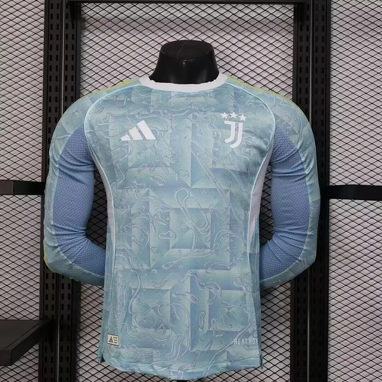 Juventus Authentic Soccer Jersey Away Long Sleeve Shirt 2025/26 in Blue