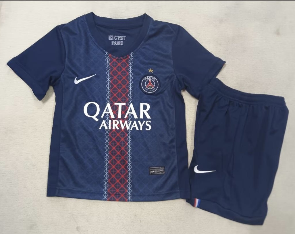 PSG Soccer Jersey Home Kids Jersey & Shorts Kit 2025/26 - with Star in Navy