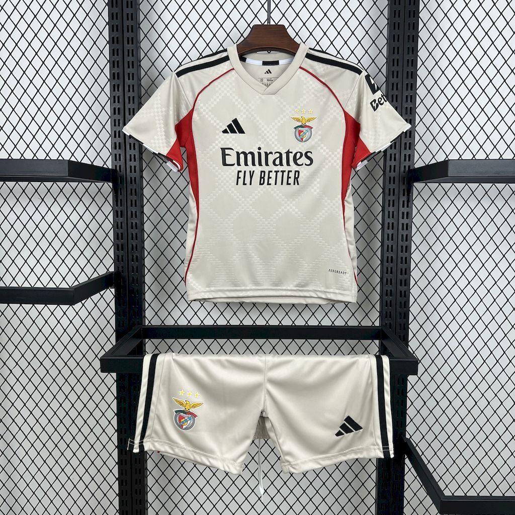 BENFICA Soccer Jersey Away Kids Jersey & Shorts Kit 2025/26 in Gray