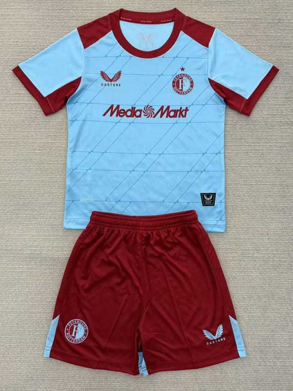Feyenoord Football Jersey Third Away Kids Jersey & Shorts Kit 2025/26 in Sky Blue