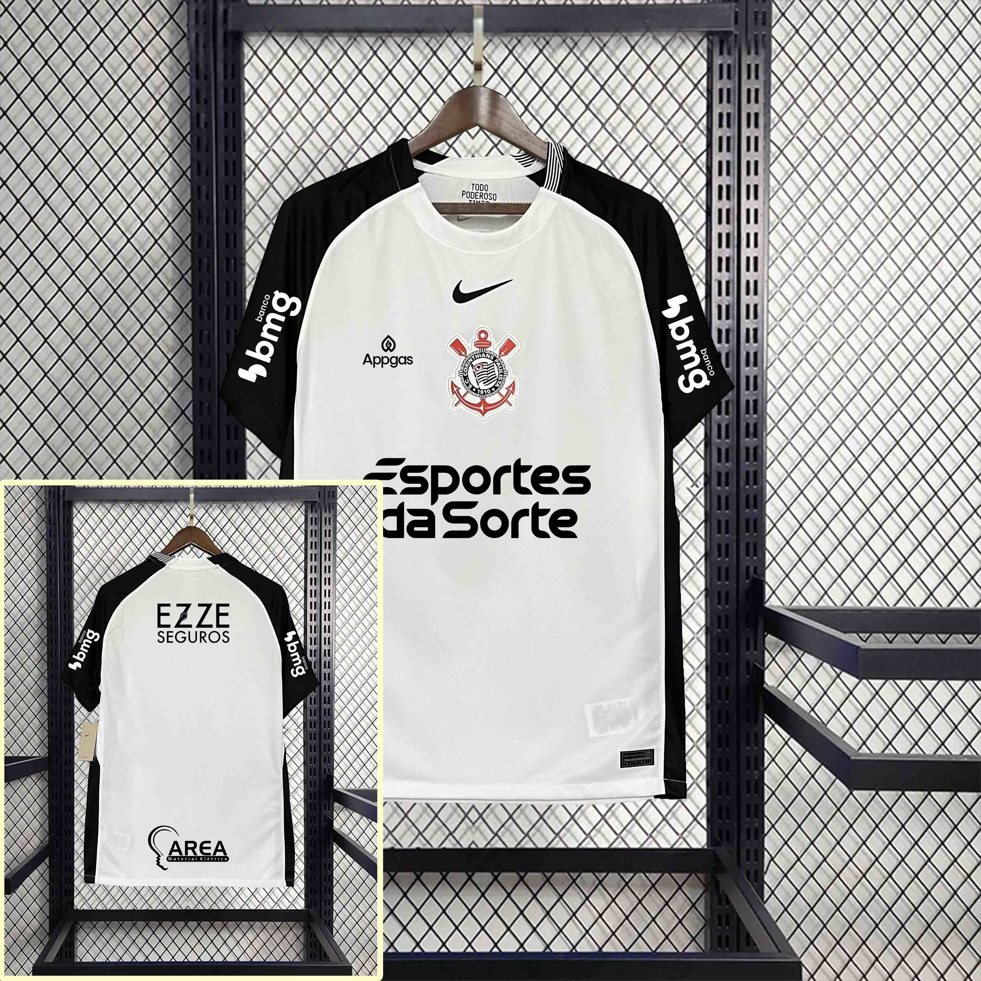 Corinthians Soccer Jersey Home Custom Shirt 2025 - All Sponsors in Black&White