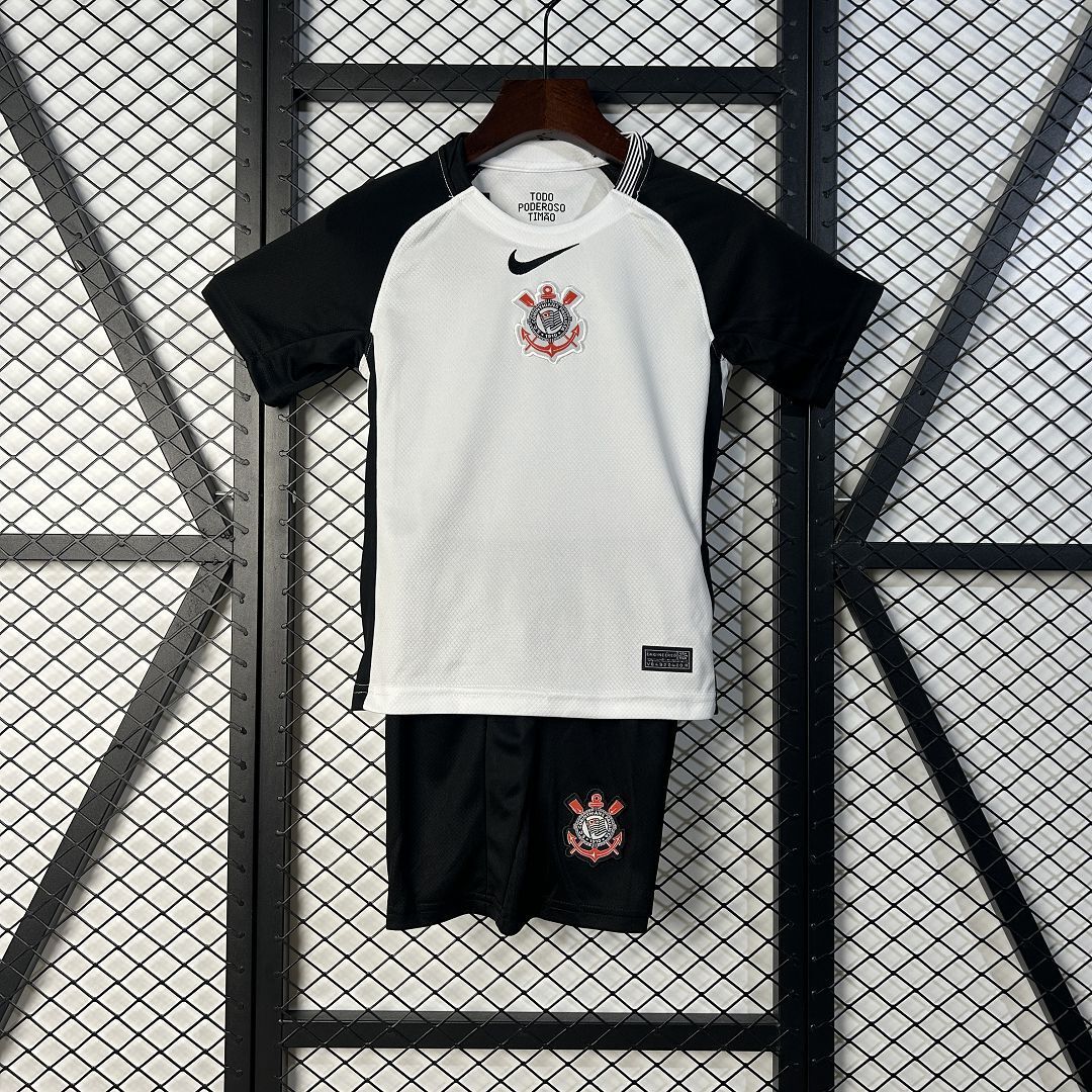 Corinthians Soccer Jersey Home Kids Jersey & Shorts Kit 2025 in Black&White