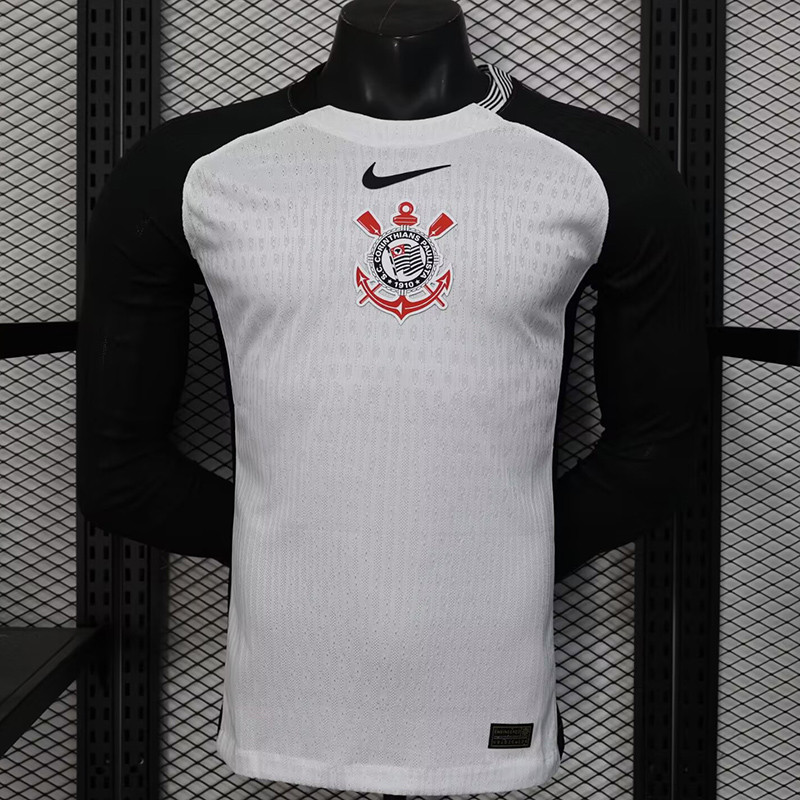 Corinthians Authentic Soccer Jersey Home Long Sleeve Shirt 2025 in Black&White