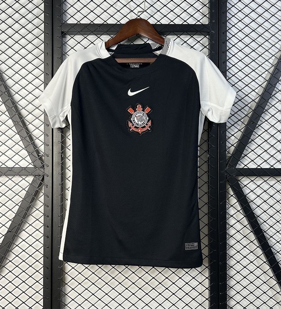 Corinthians Soccer Jersey Away Women's Custom Shirt 2025 in Black&White