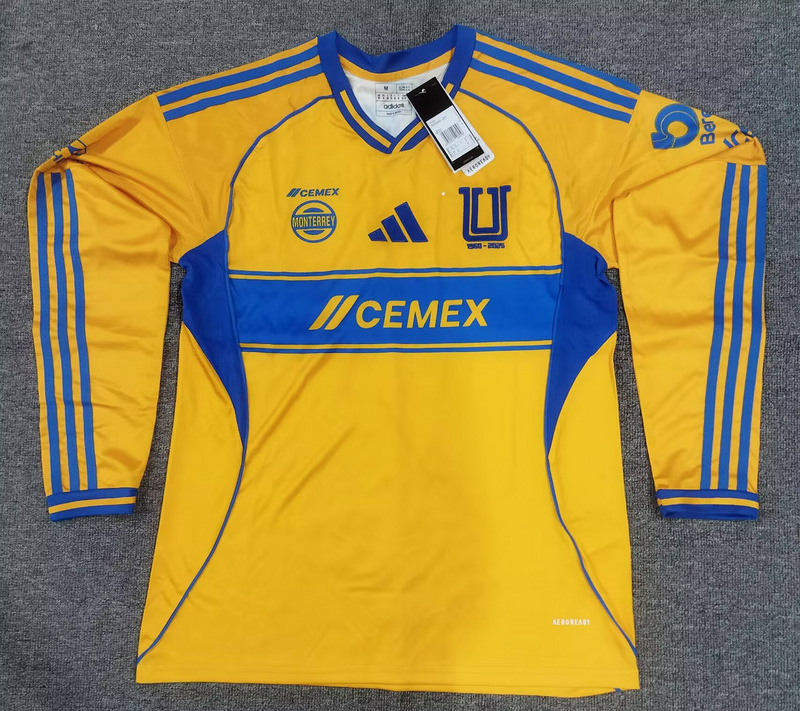 Tigres UANL Soccer Jersey Home Long Sleeve Custom Shirt 2025/26 in Yellow