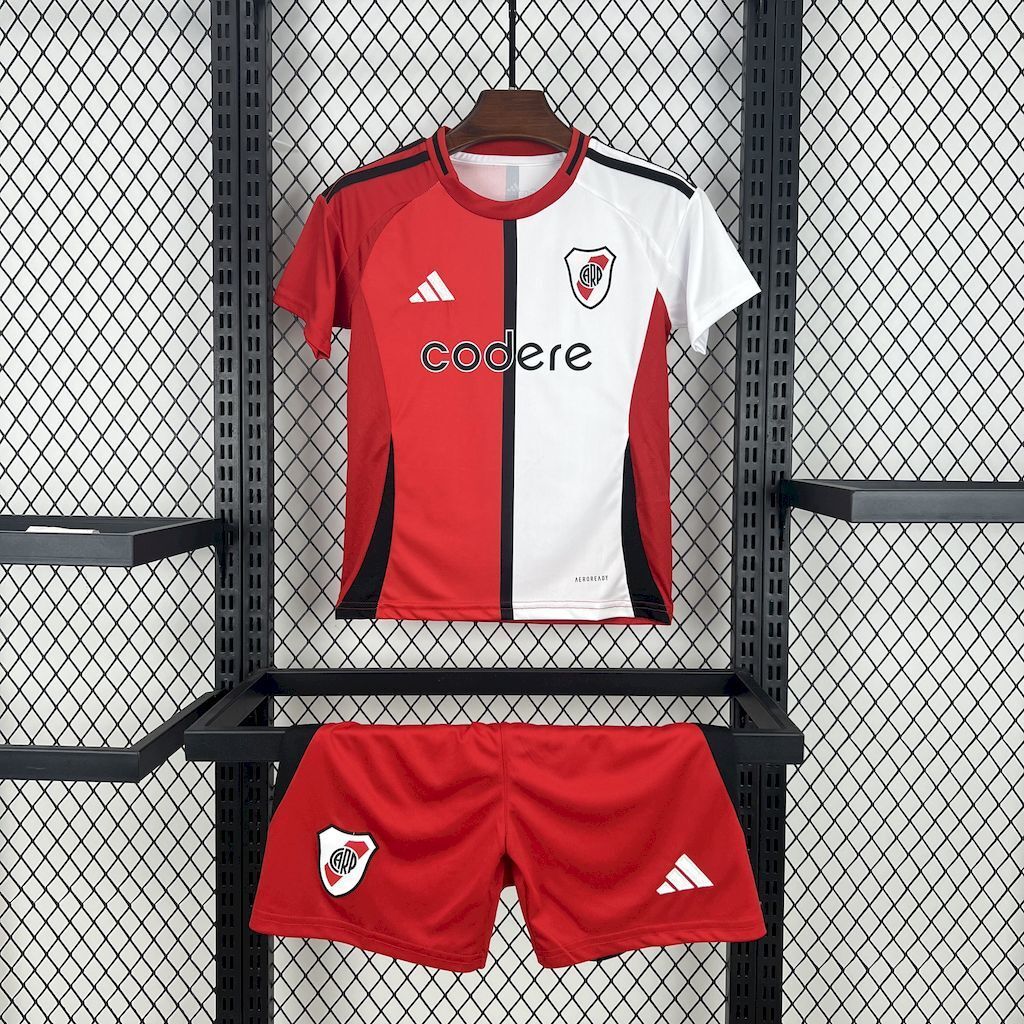 River Plate Soccer Jersey Third Away Kids Jersey & Shorts Kit 2025/26 - with Sponsors in Red&White