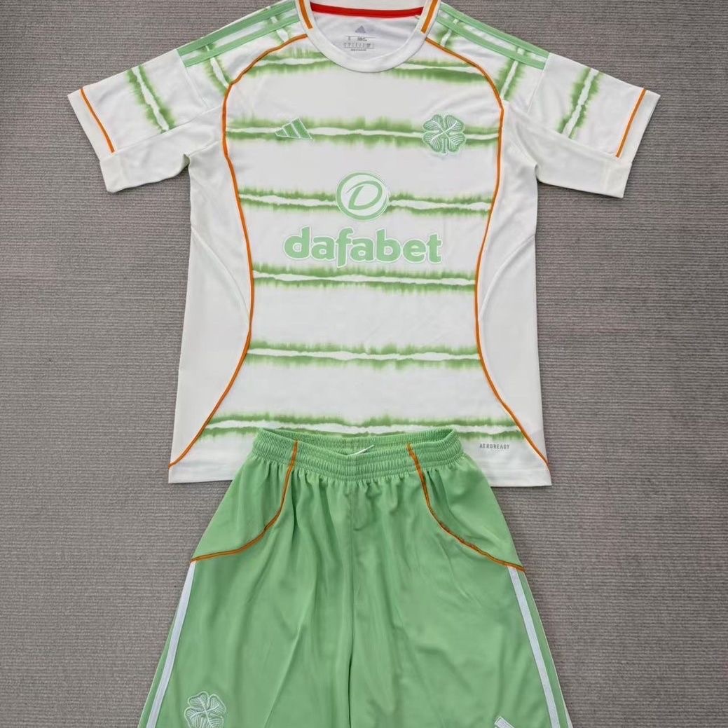 Celtic Soccer Jersey Third Away Kids Jersey & Shorts Kit 2025/26 in Green
