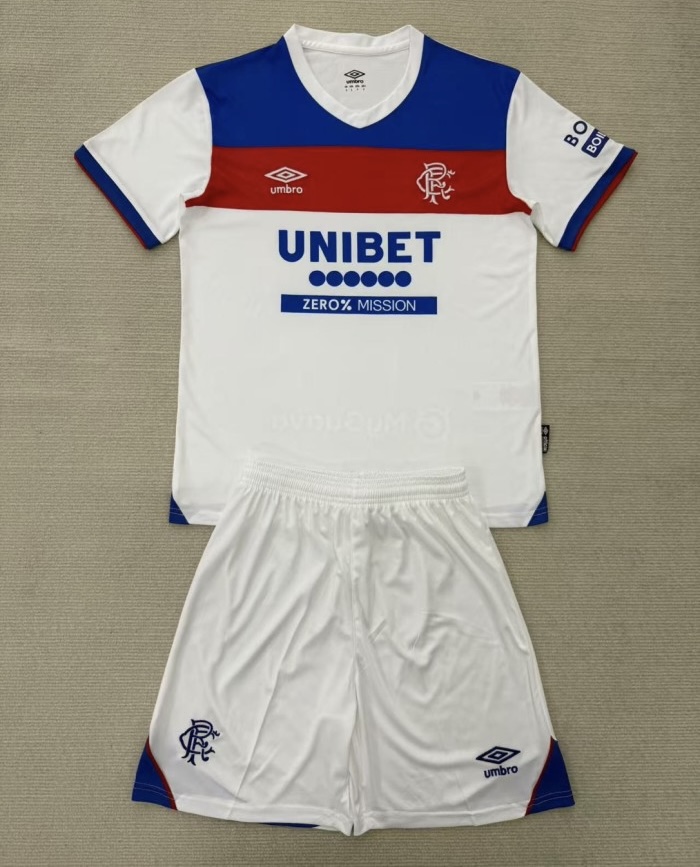 Rangers FC Soccer Jersey Away Kids Jersey & Shorts Kit 2025/26 in White