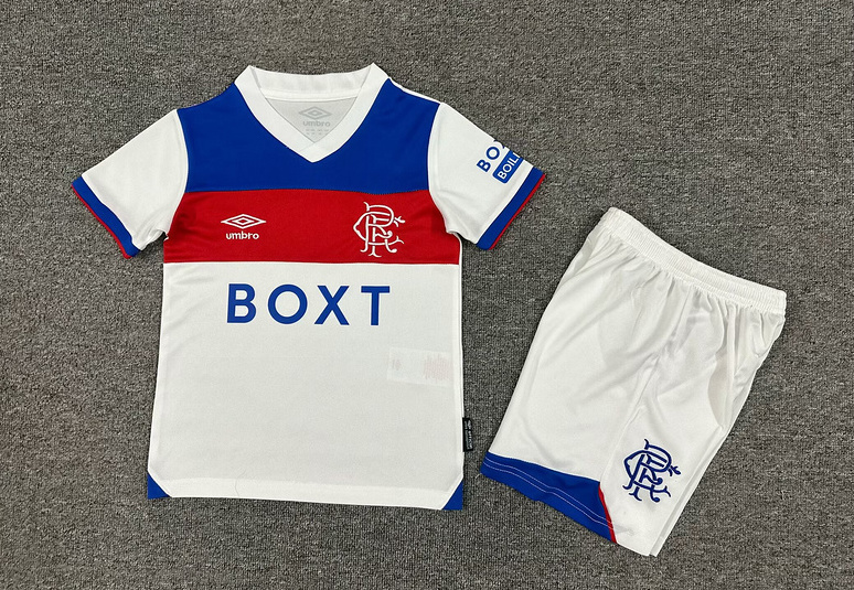 Rangers FC Soccer Jersey Away Kids Jersey & Shorts Kit 2025/26 in White